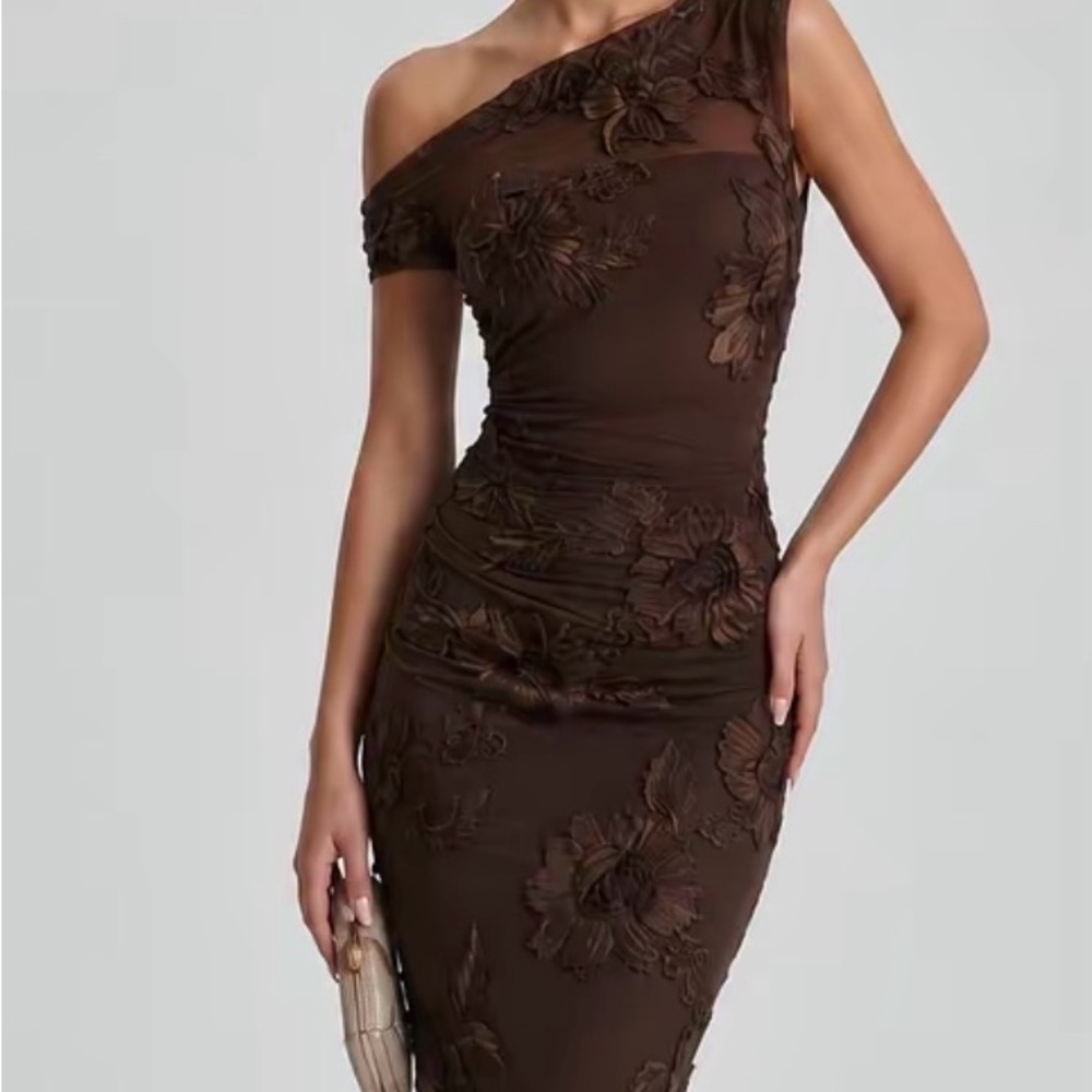 Elegant Brown Floral Sheath Dress - Women